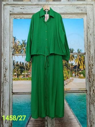 Ladies Summer Collar Down Drawstring Shirts With Long Skirts